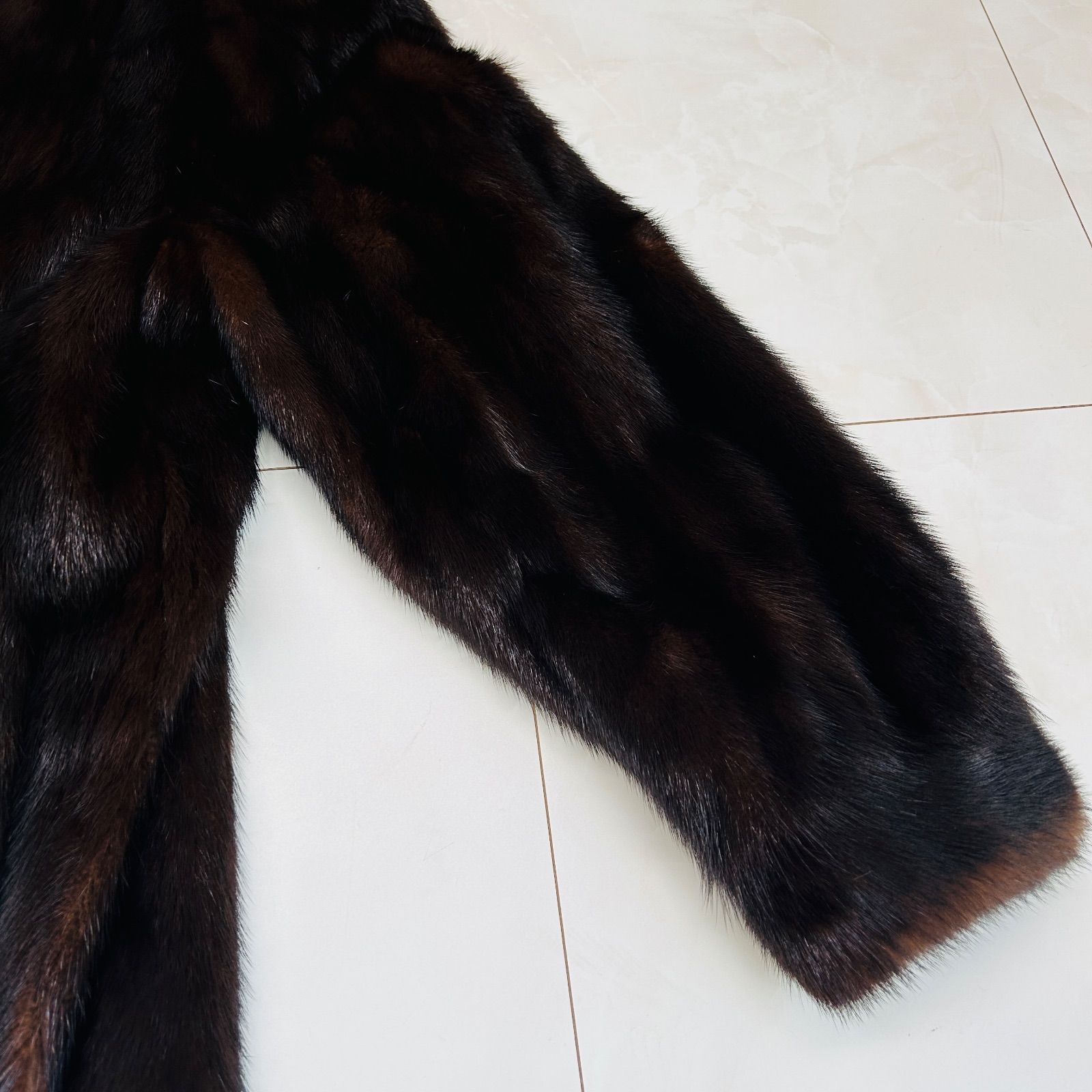 ブラウン ミンク毛皮コート 襟付き　13号 極美品◇MITSUKOSHI 三越 MINK ミンク 本毛皮コート ブラウン 毛質艶や