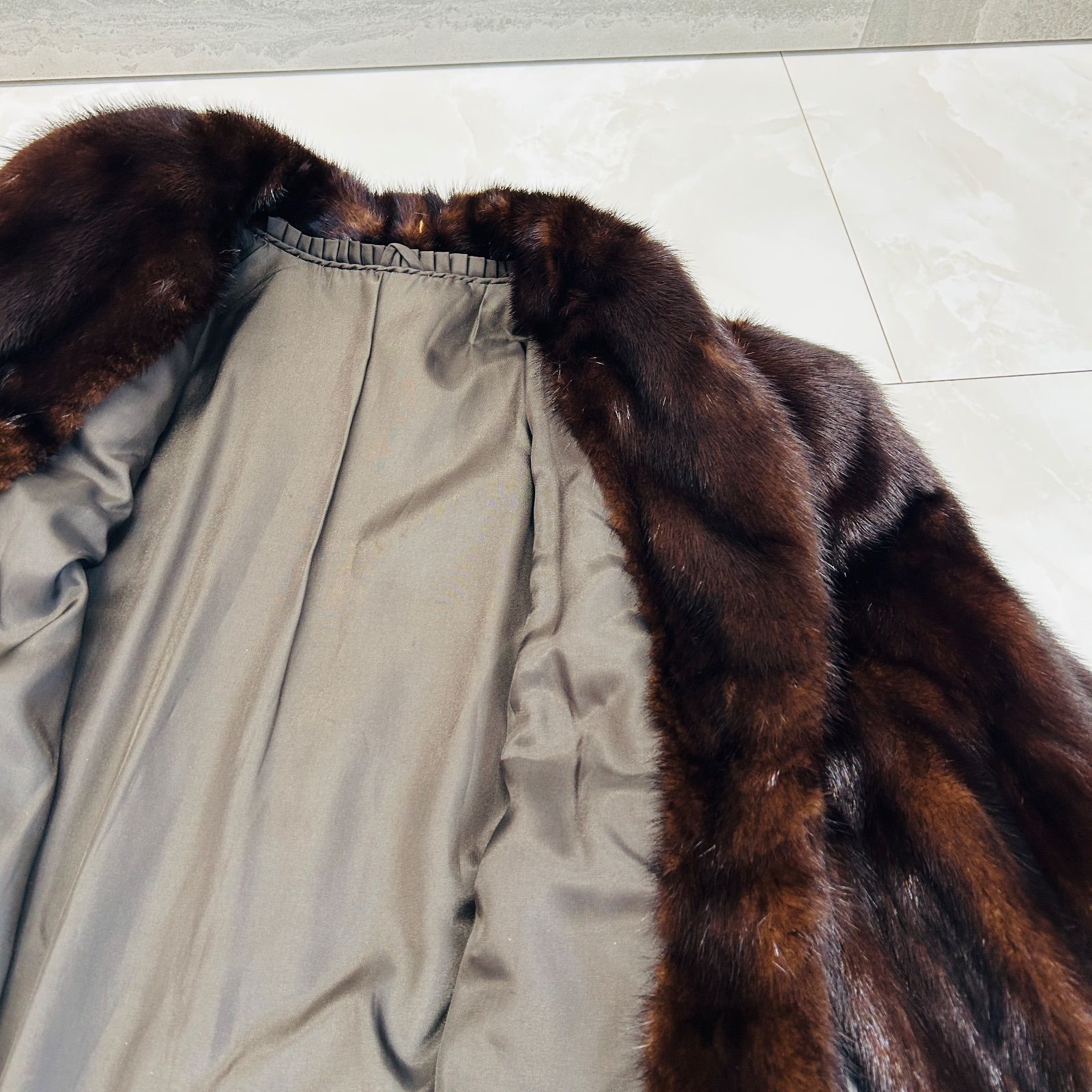 ミンク 毛皮 コート ブラウン系 ネーム入り 13号 レディース 中古美品