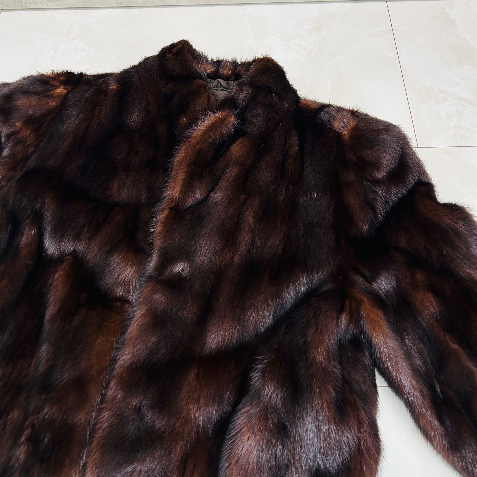 ミンク 毛皮 コート ブラウン系 ネーム入り 13号 レディース 中古美品