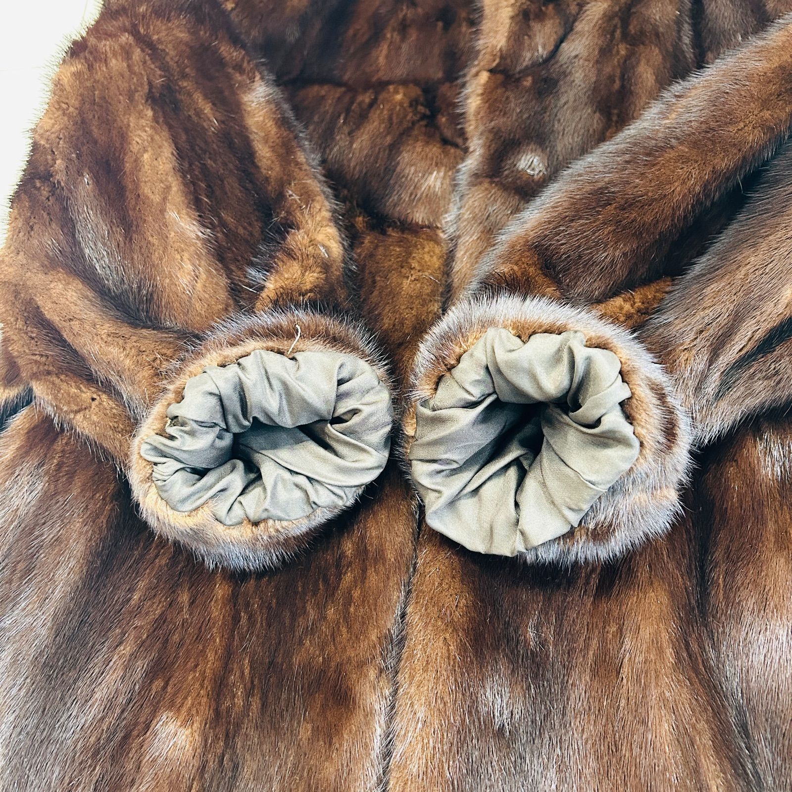 ミンク 毛皮 コート ブラウン系 ネーム入り 13号 レディース 中古美品