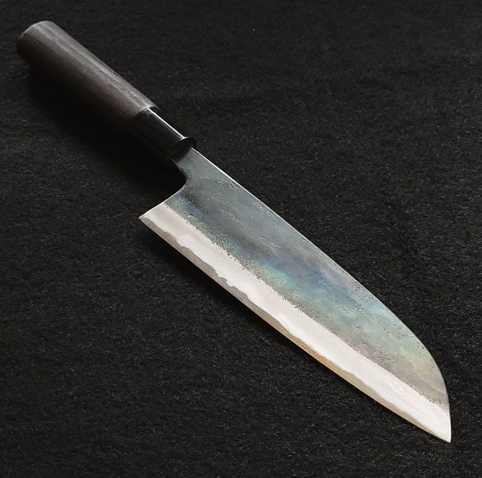 青紙２号 黒打 小三徳包丁（アジ切） 120㎜ G1451 焼柄 日本製 月光作 青紙2号 黒打 小三徳包丁（アジ切） 120㎜ G1451 焼柄 日本製 月光作
