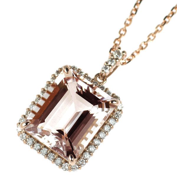 K18PG モルガナイト ダイヤモンド ペンダントネックレス 5.64ct D0