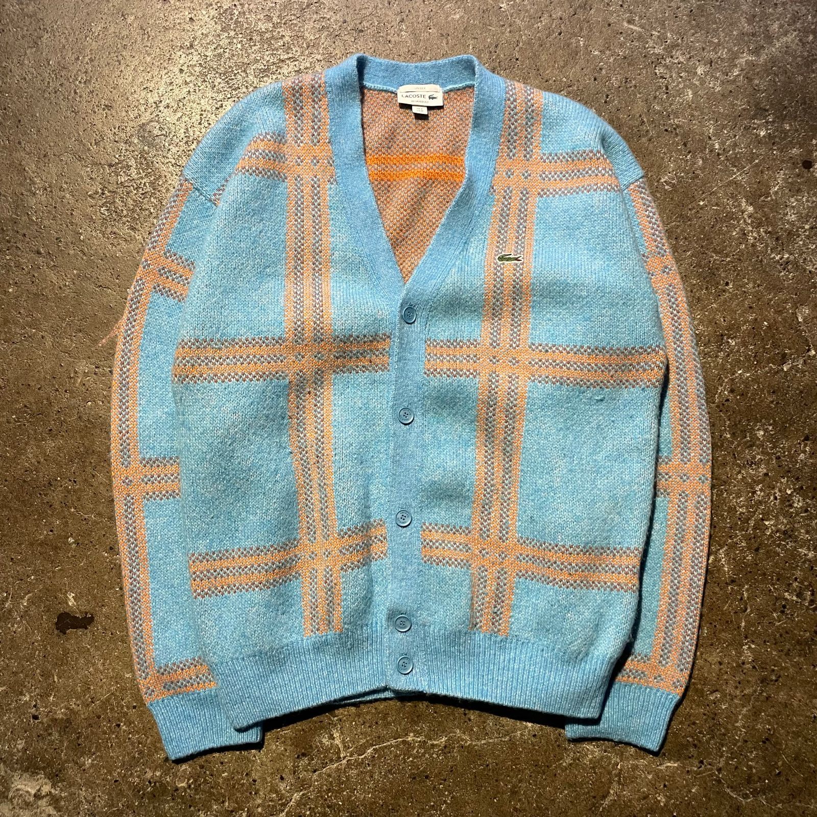 LACOSTE ビッグタータンチェック ジャガード Vネック カーディガン AH 0525-10 ラコステ 二ット M
