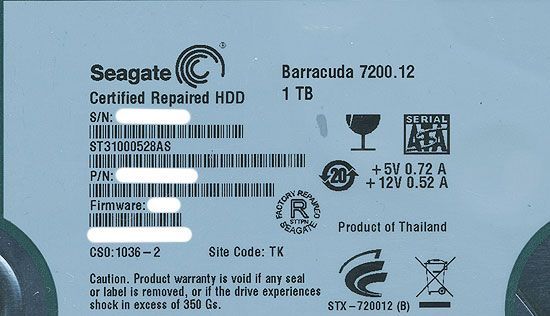 bn 16 SEAGATE製HDD 1 TB SATA 300 7200