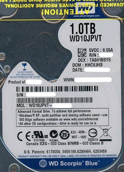 bn 7 WesternDigital ノート用HDD 2.5 inch 1 TB