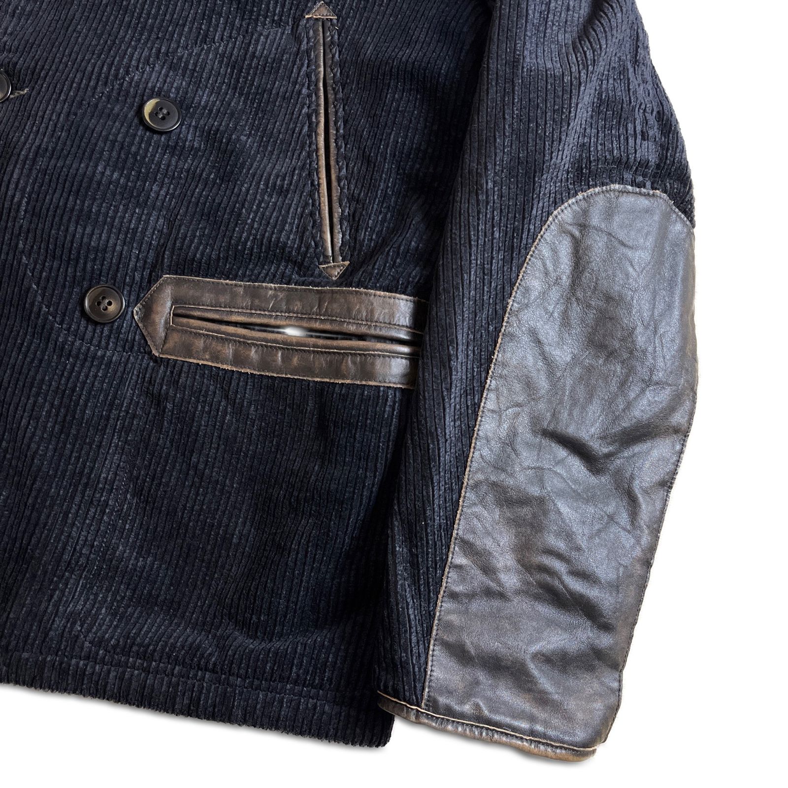 美品】RRL Limited Edition コーデュロイ×レザー ピーコート ネイビー