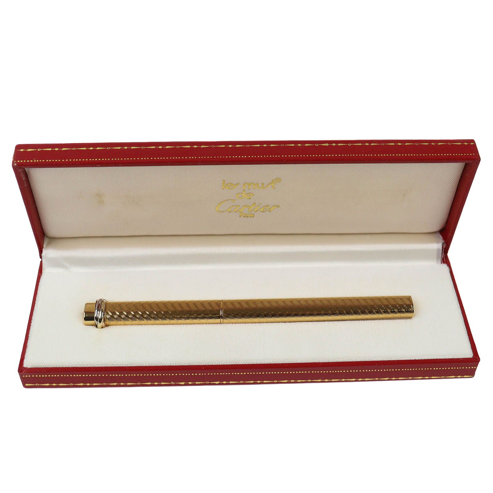 △Cartier カルティエ ヴィンテージ トリニティ 螺旋柄 キャップ式 ボールペン ゴールド ケース付き フランス製 メンズ オススメ◎