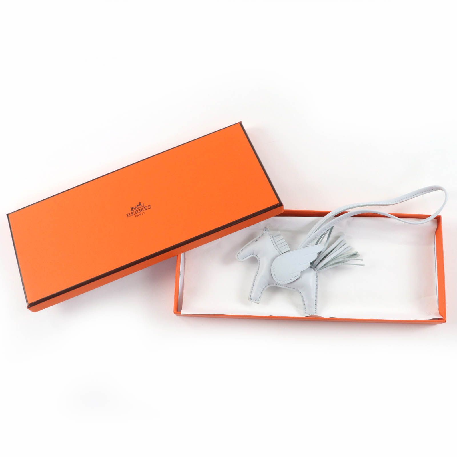 極美品☆HERMES エルメス ペガサスチャームPM レザー ブルーブリュム