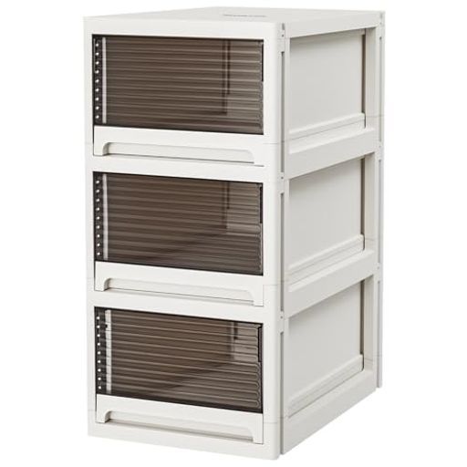 Topfinelチェスト3段引き出し簡単組立丈夫で長持ち収納ボックスクローゼット押入れ収納白半透明奥行49 x幅36 x高さ71 cmキャスター付き