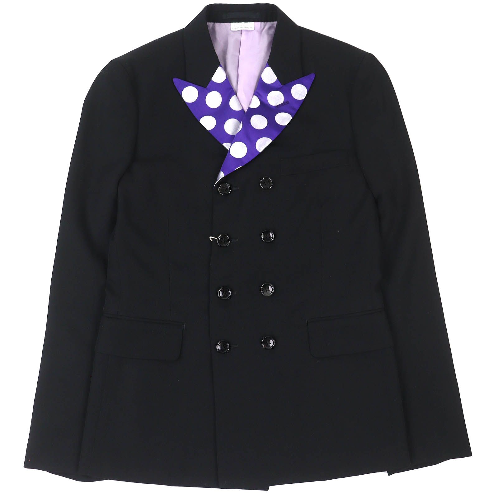 ♥品△COMME des GARCONS HOMME PLUS コムデギャルソンオムプリュス PC-J 043 ウール シルク ラペルドット ダブルブレスト ジャケット ブラック XS メンズ 定価128 520円