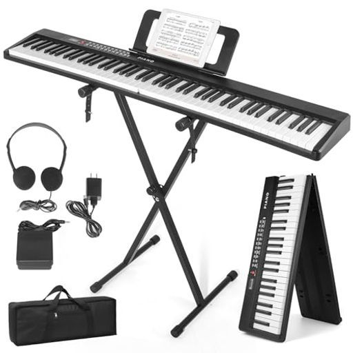ピアノスタンドセット Qerewf電子ピアノ88鍵盤 折り畳み式 フルサイズ鍵盤初心者向けピアMIDI対応コンパクト軽量スリムデザイン充電型バッテリー内蔵付属ポータブルサステインペダ…