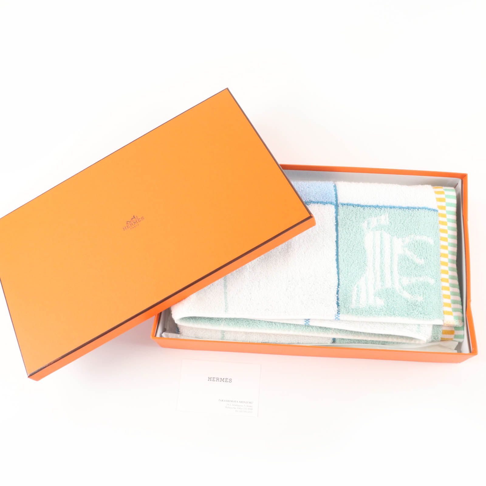 ♥品 HERMES エルメス カバン コットン100％ ブルー ジヴレ | ヴェール セラドン フェイスタオル ビーチタオル タオル き フランス製 レディース