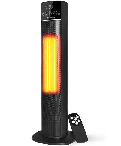 セラミックヒーター 1秒速暖業界最大送風面積ECO知能恒温 電気ファンヒータータワー型暖房器具首振り省エネ節電対策大風量電気ストーブタイマー転倒自動OFFタッチパネルリモコン付…