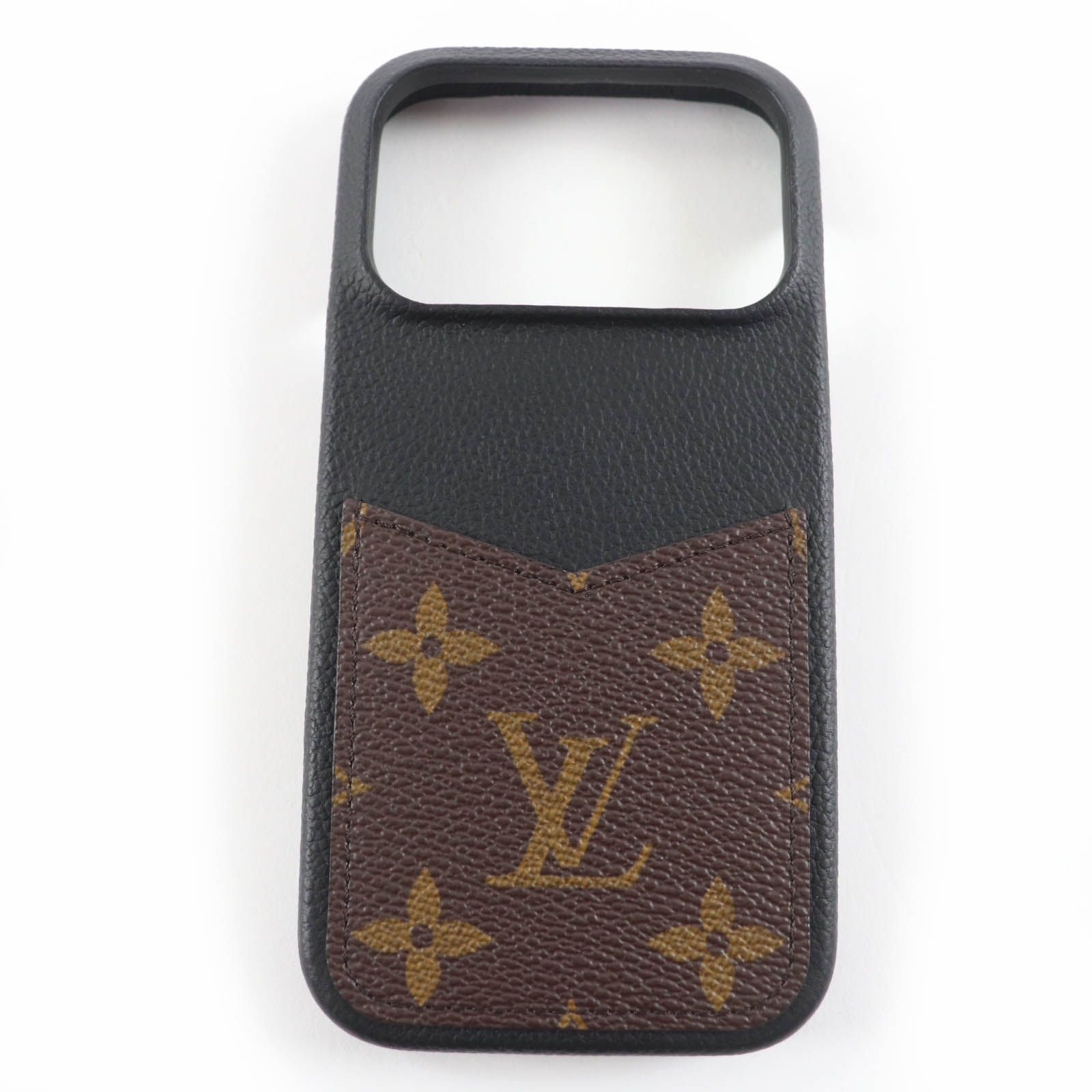 ♥品 LOUIS VUITTON ルイヴィトン M 26892 IPHONE･バンパー 17 PRO レザー モノグラム キャンバスフラットポケット iPhoneケース ブラック 箱 保存袋付き フランス製 レディース