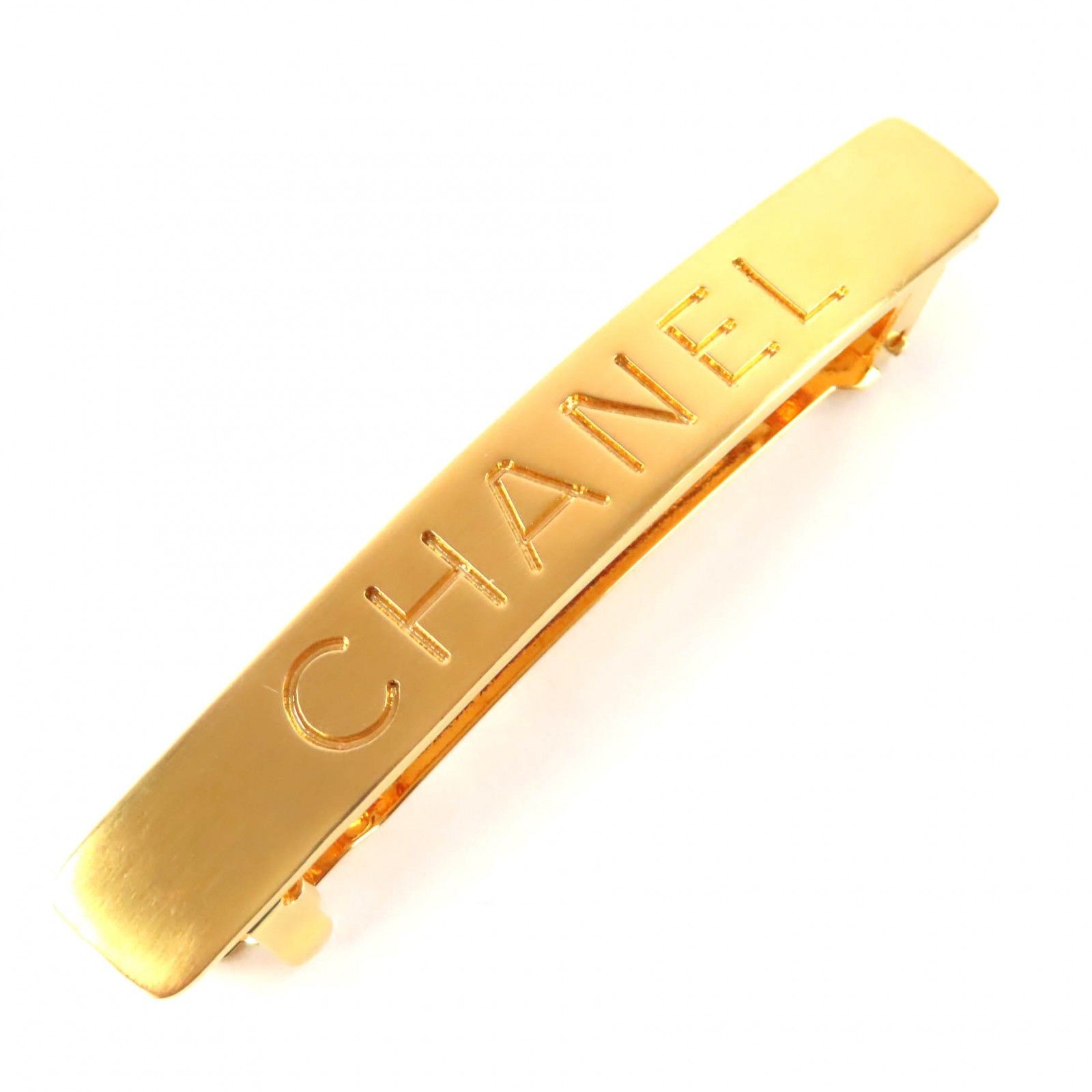 ♥品 CHANEL シャネル 96 A 07705 ロゴ刻印入り ヘアアクセサリー ヘアピン 髪留め バレッタ ゴールド き フランス製 レディース