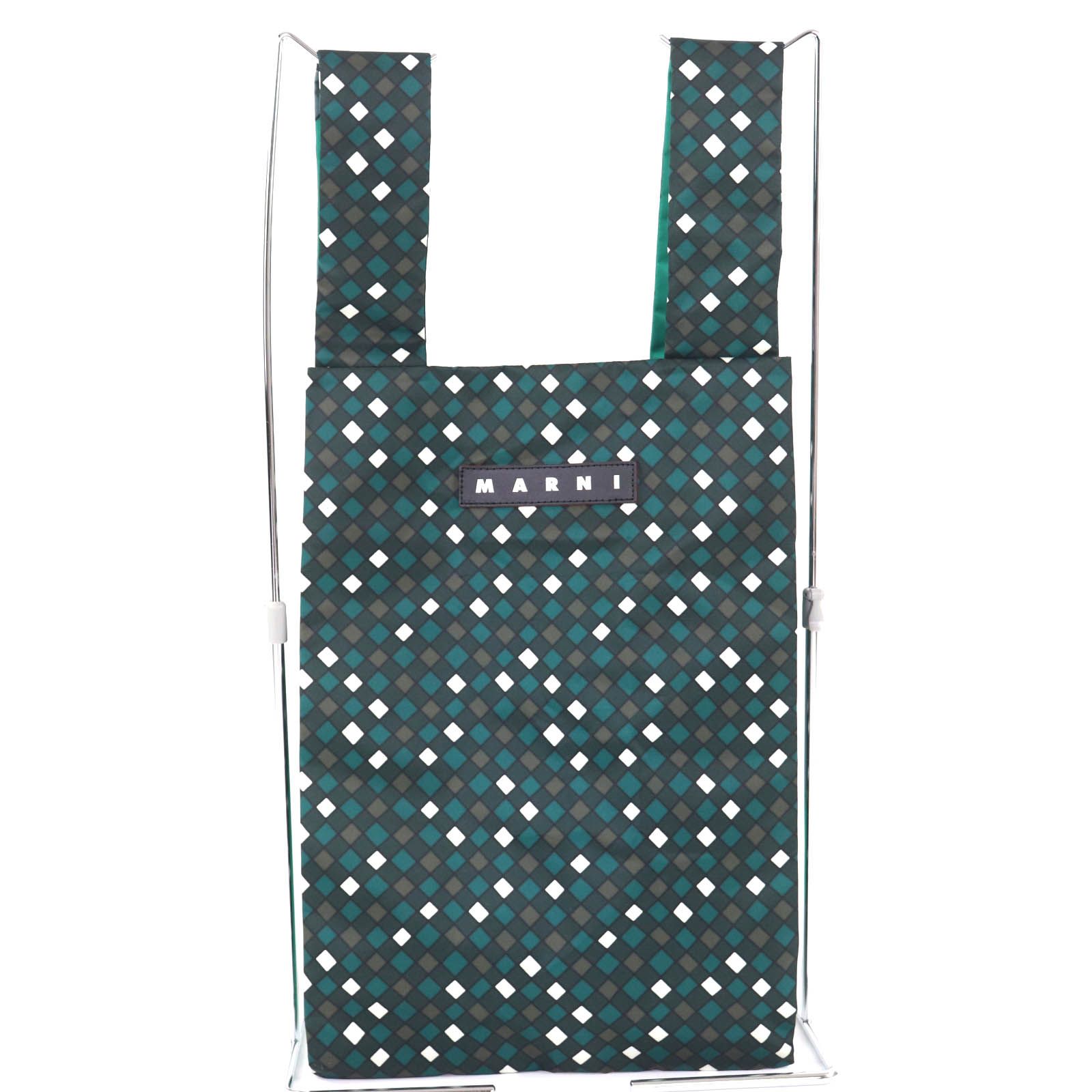 MARNI PORTER マルニ ポーター レザーロゴパッチ付き チェック柄 ナイロン トートバッグ グリーン マルチ 日本製 レディース