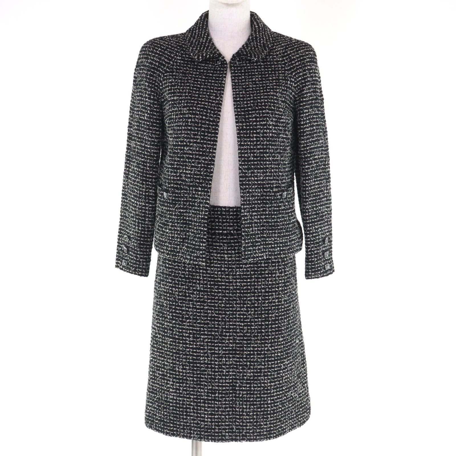 CHANEL シャネル ヴィンテージ 03 C P 20548|P 20413 ウール マトラッセココボタン付き ツイード セットアップ スーツ ブラック 34 フランス製 レディース