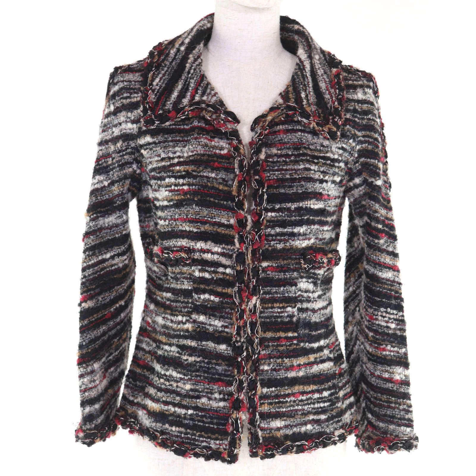 CHANEL シャネル P 41820 ウール アルパカ混 裏地シルク100％ ココマークボタン付き ジャケット マルチ 34 フランス製 レディース