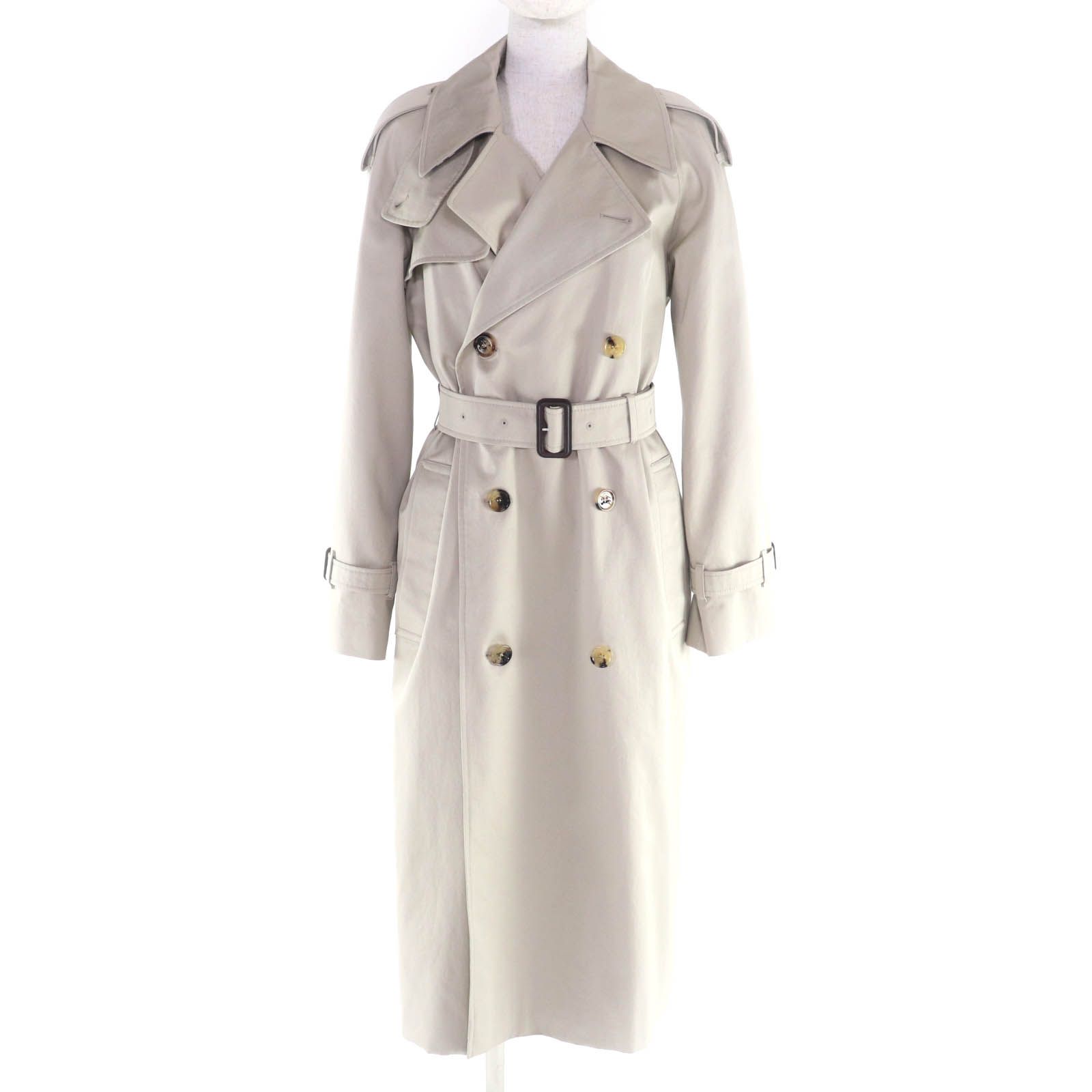 バーバリー 8104712 ベルト付 ロゴボタン 裏地チェック柄 キャッスルフォード トレンチコート ベージュ 4 ガーメント付き 英国製 レディース 定価408 100円
