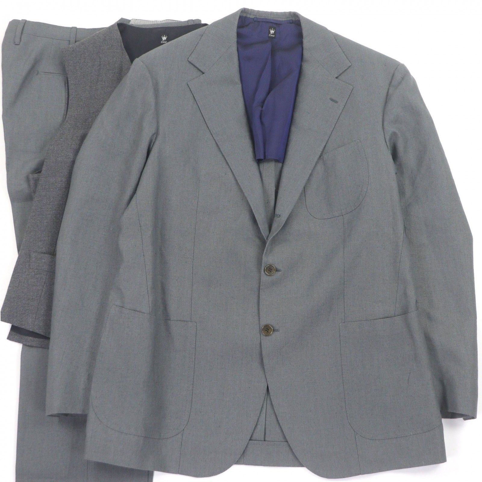 □Cicio チッチオ シングル ビスポーク スリーピーススーツ 上下セットアップ ブレザー ベスト トラウザーズ グレー Lサイズ相当 メンズ