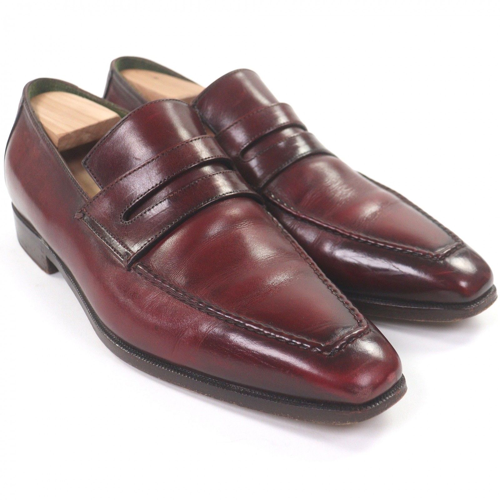 □Berluti ベルルッティ デムジュール アンディ パティーヌ レザー コインローファー ペニーローファー ドレスシューズ ボルドー 約26.5 cm相当 メンズ