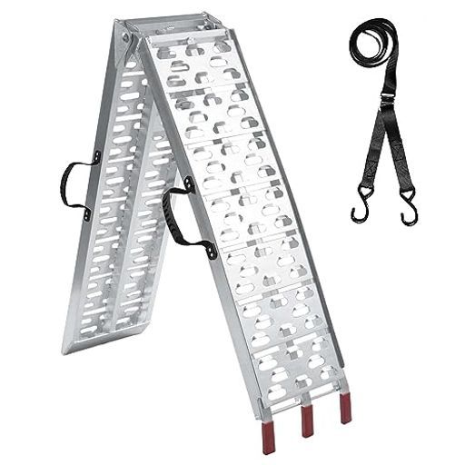ラダーレールバイク1本セット 長さ227.5 cm幅30.5 cm耐荷重340 kg バイクスロープ アルミブリッジ バイクラダー 折りたたみ式 軽量 滑りにくい 取っ手付き ベルト付き