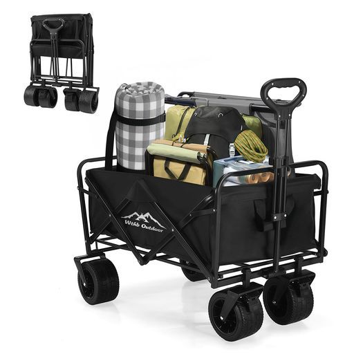 キャリーワゴンキャリーカートアウトドアワゴン大容量150 L耐荷重200 kg折りたたみブレーキ付き子供乗せれるキャンプカートワンタッチ展開-自立収納持ち運び便利コンパクト頑丈スチール…