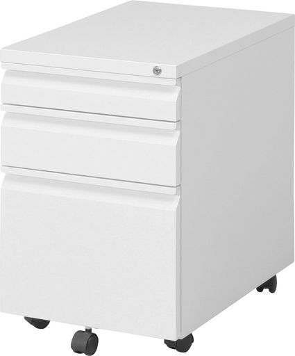 不二貿易サイドワゴンデスクワゴン3段幅39.5 x幅55 x高さ60.5 cmホワイトインキャビネット引出オールロック機能A 4対応キャスター付きルイン83991