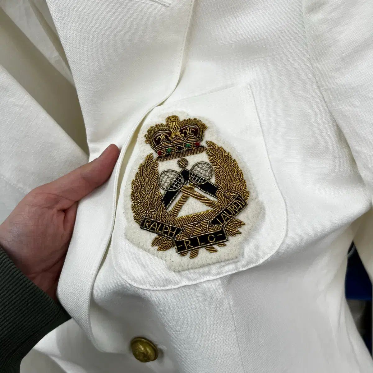ラルフローレン　ホワイトブレザー XSサイズ　ワッペン　美品 ポロラルフローレン ウィメンズ コットン/リネン ワッペン ブレーザー