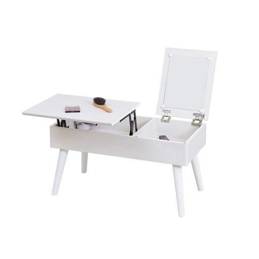 JKプランテーブルドレッサーリフティング昇降式テーブル幅80白ドレッサー収納組み立て簡単センターテーブルロータイプリフトアップテーブルcambioFDR-0007-WH