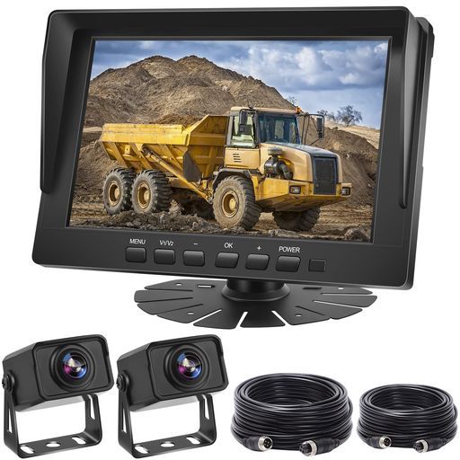 Hizenyoバックカメラモニターセット8インチバックモニター24 v分割表示画像反転 トラックカメラ2台12 V~36 V 15 mと5 mケーブル付属メーカー2年保証