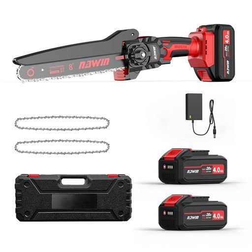ナウィン充電式チェーンソー8インチ軽量設計ブラシレスモーター搭載4.0 Ah大容量バッテリー 付きコードレス工具不要調整伐採|枝払い|剪定|薪作り対応収納ケース付属 8インチ-軽量