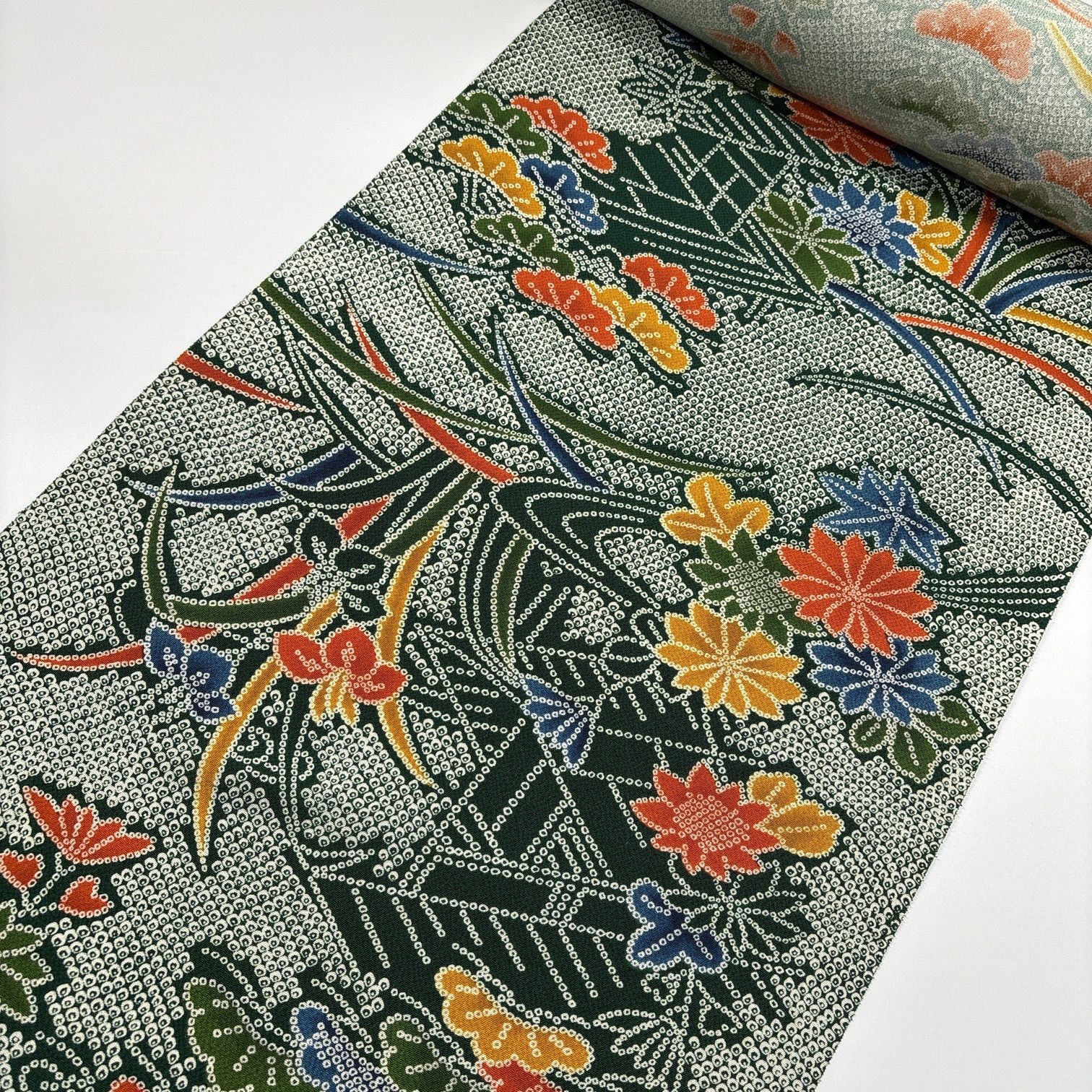 小紋 着尺 反物 1本 正絹 同梱購入歓迎 リメイク用 疋田松菊模様 縮緬
