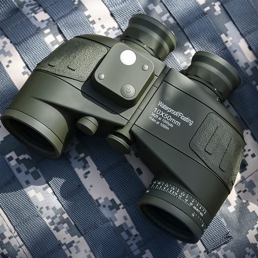 双眼鏡10 x 50マリンそうがんきょう軍用望遠鏡距離計目盛り機能搭載レンジファインダー照明コンパス内蔵バッグとストラップ付きめがね三脚対応BAK 4プリズムFMCミリタリーフローテ…