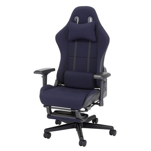 Wisteriaゲーミングチェアファブリックオットマン付ネイビーオフィスチェア