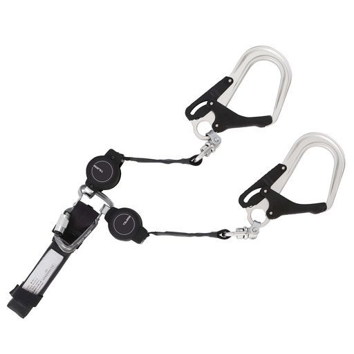 タジマ新規 全帯フルハーネス用ダブルランヤード常時巻取の超小型軽量リールより戻し付き超軽量アルミ鍛造フックL 8腰道具にランヤードが干渉しない上分岐オートストップへ切替可…