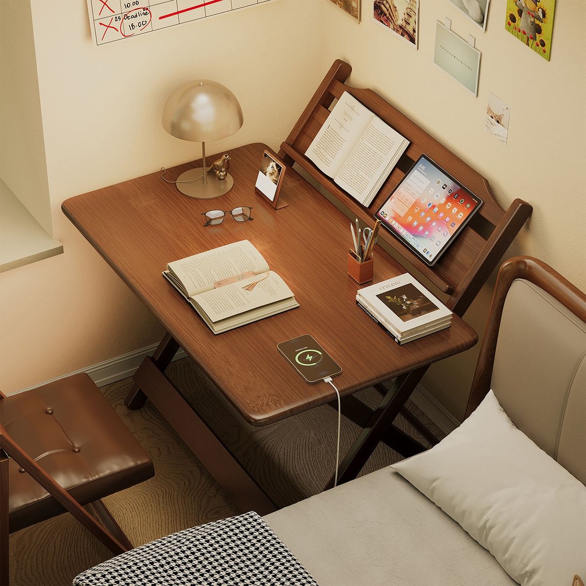 高さ調節 折りたたみテーブル 多目的PCデスク 幅80 cm 省スペース設計 寝室|書斎に テレワーク|在宅勤務にも