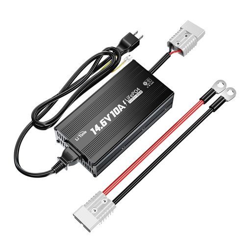 LiTime 14.6 V 10 Aリン酸鉄リチウムイオンバッテリー充電器アンダーソンコネクタ付きLEDインジケータ付き4つの安全保護0 V充電機能対応LiFePO 4バッテリー充電器12 Vバッテリー適用12.8 Vリチウムバッ…