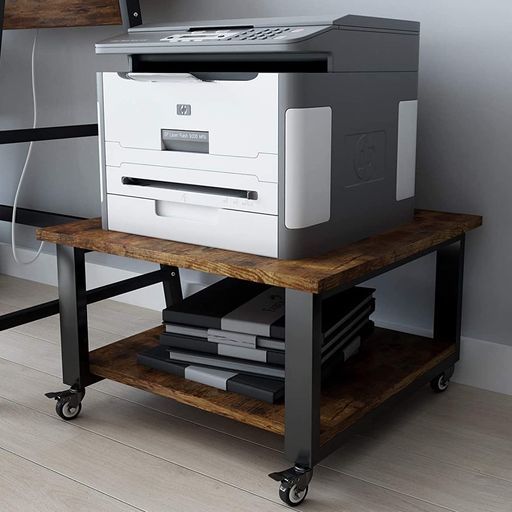 PUNCIAプリンター台2段幅50 x奥行50 x高さ32 cm木製ワゴンキャスター付き収納棚大型コピー機対応レーザープリンタFAX機適用机下に置ける省スペース設計75 kg耐荷重簡単組立オフィス 家庭用多機…