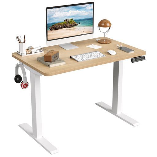 Sunon電動昇降デスク 幅100 cmX奥行60 cm 組み立て簡単 8分で完了 昇降式デスク人間工学メモリー機能付き電動2モータースタンディングデスクオフィスデスク高さ調整デスクパソコンデスク