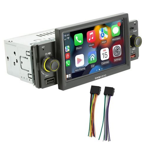 1 DinCarplay-AndroidAutoカーラジオ5インチタッチスクリーンカーステレオMirrorLink カラフルなバックライトカーオートオーディオ