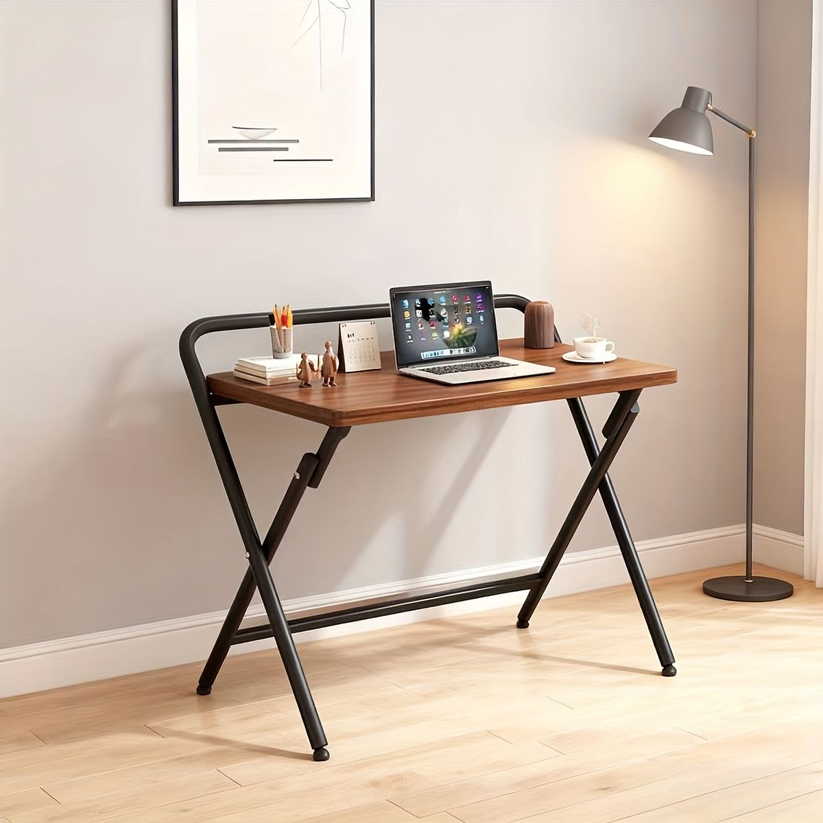 省スペース設計 折りたたみ式パソコンデスク 木製調 組み立て不要 コンパクト収納 在宅勤務 学習机に最適 ミニマルデザイン 賃貸 書斎 子供部屋にも ウォールナット