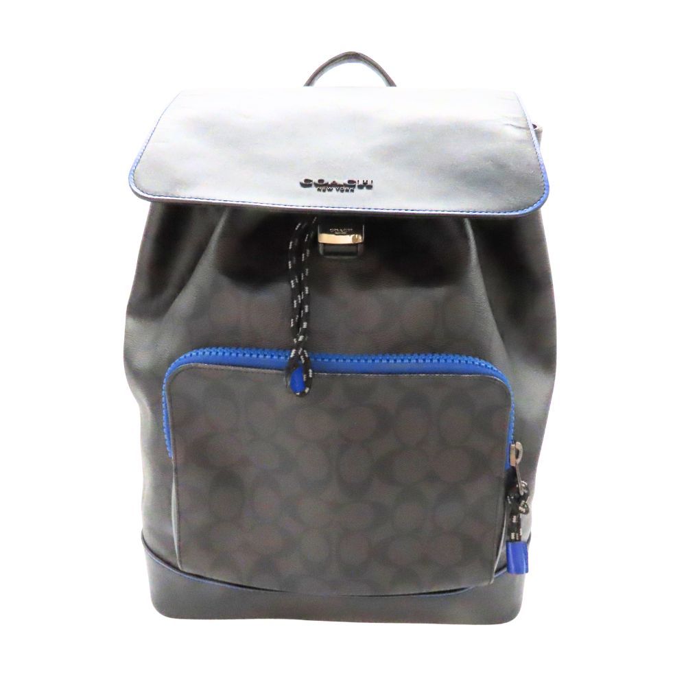 COACH コーチ ターナー バックパック シグネチャー キャンバス C 1281 ブラック×ブルー メンズ リュック ロゴ 大容量 A 15インチ ノートパソコン タブレット 収納 無料ギフトラッピング承ります
