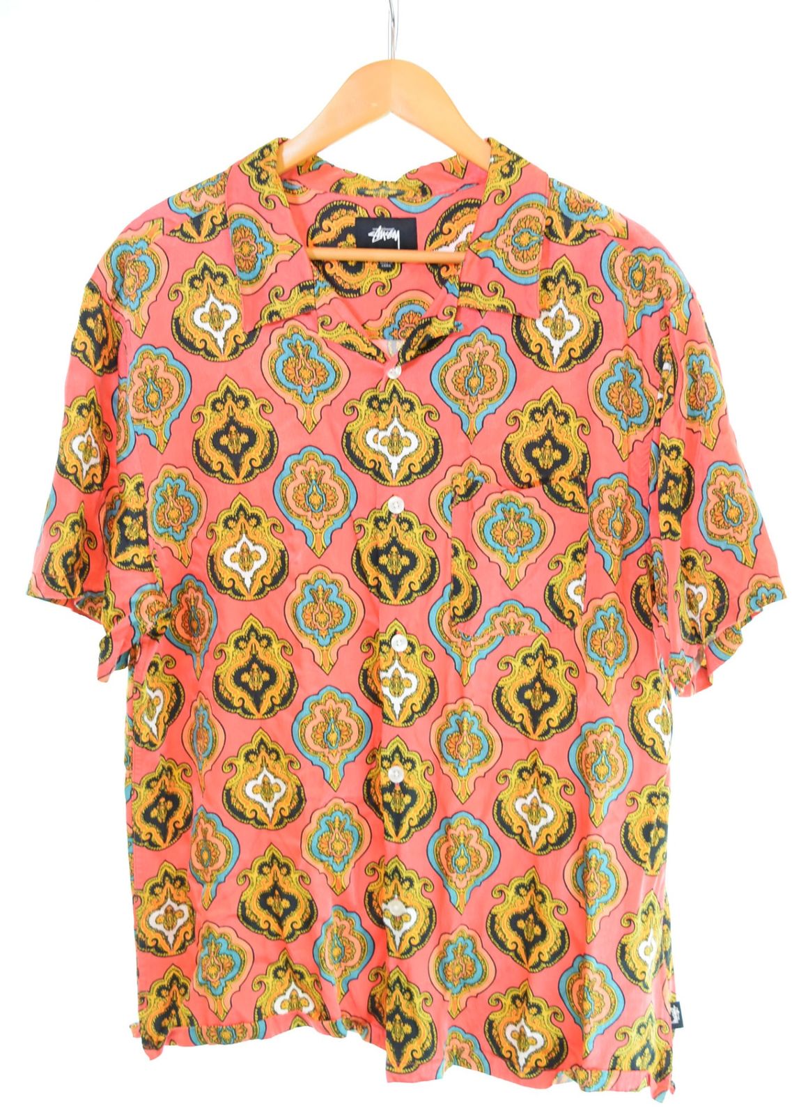 ステューシー STUSSY 総柄 オープンカラーシャツ 半袖シャツ マルチカラー LLサイズ 103 MT-3713