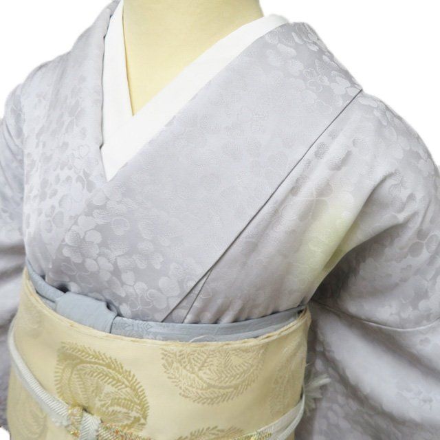 付下げ 付け下げ 訪問着 着物 正絹 袷 ますいわ屋 暈し 地模様 クローバー 白鼠色 身丈155 cm 裄63 SA きもの北條 A 1315-5