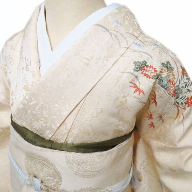 訪問着 着物 正絹 袷 フォーマル 花の図 地模様 宝尽くし 密陀僧色 多色 金 身丈164 cm 裄68.5 L きもの北條 A 1315-8