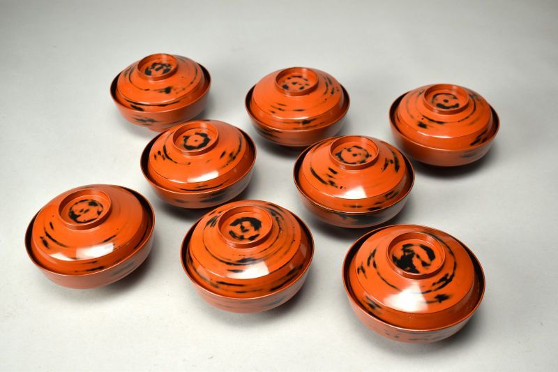 蔵A 5877 a 木製根来 吸物椀 汁椀 八客 幅12.8㎝