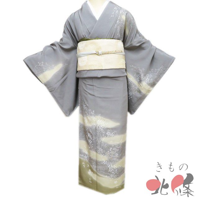 訪問着 着物 未使用 正絹 袷 フォーマル 紋付き 植物文様 風景 反端付き 煤色 多色 身丈160cm 裄68cm Ｍ きもの北條 A1315-7 訪問着 着物 未使用 正絹 袷 フォーマル 紋付き 植物文様 風景 反端