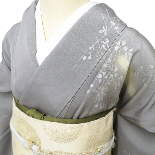 訪問着 着物 未使用 正絹 袷 フォーマル 紋付き 植物文様 風景 反端付き 煤色 多色 身丈160cm 裄68cm Ｍ きもの北條 A1315-7 訪問着 着物 未使用 正絹 袷 フォーマル 紋付き 植物文様 風景 反端