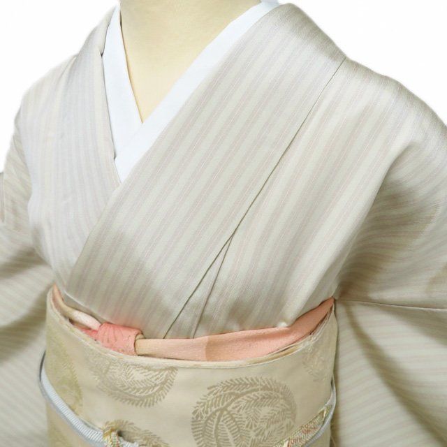 付け下げ お召し 御召 着物 正絹 袷 セミフォーマル 縞模様 蒸栗色 赤白橡色 身丈156.5 cm 裄65 M きもの北條 A 1315-3